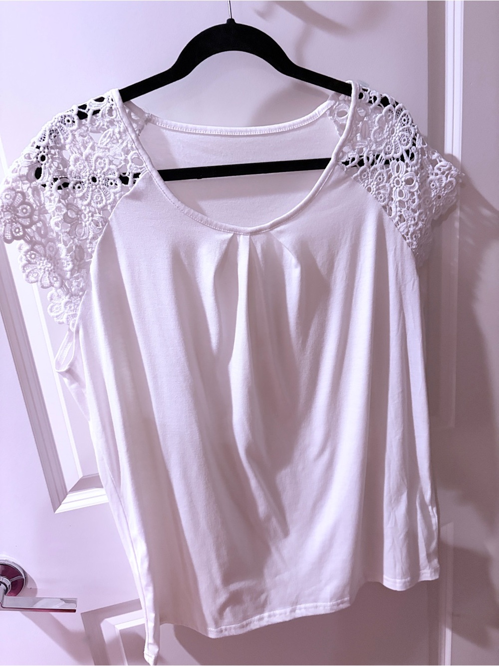 Lace Shoulder White Women's Top